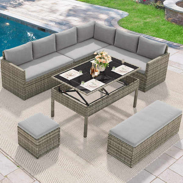 Ebern Designs 9 Pieces Patio Furniture Set Outdoor Wicker Sectional